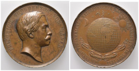 BADEN, Friedrich I., 1856-1907, Br.-Med. 1858 von C.F.Voigt, a.d. 34. Naturforscher- und Ärzteversammlung in Karlsruhe. Büste des Großherzogs r. Rs.Gl...
