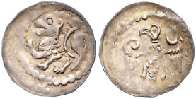 BAMBERG, BISTUM, Ekbert von Andechs, 1203-1237, Pfennig. Löwe l. Rs.Adler, Kopf n.l. 15mm; 0,75g; 9h.
 ss
Krug 68; Bonhoff 2067