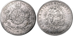 BAYERN, Maximilian I., 1598-1651, Breiter Reichstaler 1638, München. Von Löwen gehaltenes Wappen. Rs.Madonna. 46mm; 29,28g.
 Fassungsspuren am Rd., v...