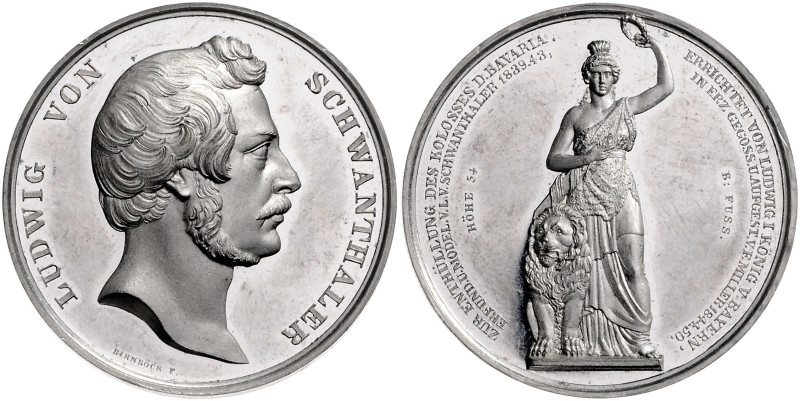 BAYERN, Ludwig I., 1825-1848, Zinnmed. 1850 von Birnböck, a.d. Enthüllung der Ba...