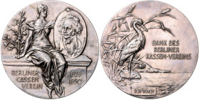 BERLIN, STADT, Versilb. Br.-Med. 1850 a.d. Gründung des Berliner Kassen-Vereins. Weibliche Person sitzend hält Portrait Mendelsohns und Ölzweig. Rs.Kr...