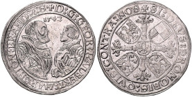 BRANDENBURG-ANSBACH, Georg der Fromme, 1515-1543, Taler 1542, Schwabach. Geharn. Hüftbilder Georgs und Albrechts II. Alcibiades einander gegenüber. Rs...