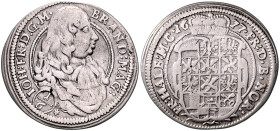 BRANDENBURG-ANSBACH, Johann Friedrich, 1667-1686, 1/6 Taler 1677, Schwabach. 31mm; 5,49g; 6h.
 ss
Wilm.911