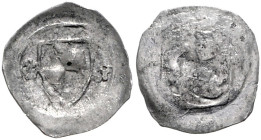 BRANDENBURG-FRANKEN, Johann III. und Friedrich VI., 1397-1420, Eins. Pfennig o.J. Nürnberg. Zollernschild zw. 2 Rosetten. 17mm; 0,46g.
 ss+
v.Schr.1...