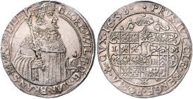 BRANDENBURG-PREUSSEN, Georg Wilhelm, 1619-1640, Reichstaler 1638 LM, Cöln. Hüftbild im Kurornat r., hält Zepter und Schwertgriff. Rs.Wappenschild unte...