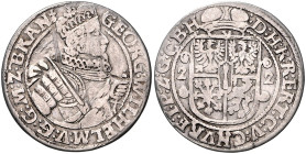 BRANDENBURG-PREUSSEN, Georg Wilhelm, 1619-1640, Ort =1/4 Taler (16)ZZ, Königsberg. 29,5mm; 5,93g; 12h.
 ss
Mbg.1422ff; KM 86.4f