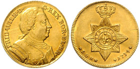 BRANDENBURG-PREUSSEN, Friedrich Wilhelm I. der Soldatenkönig, 1713-1740, Dukat 1734 EGN, Berlin. 3,47g.
 GOLD, Vs.kl.Kr., f.vz
Frbg.2338; v.Schr.72