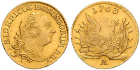 BRANDENBURG-PREUSSEN, Friedrich II. der Große, 1740-1786, Friedrichs d'or 1763 A, Berlin.
 GOLD, seltenes Jahr, ss
Frbg.2392