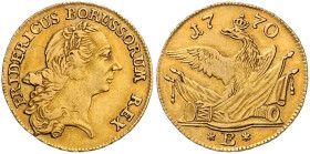 BRANDENBURG-PREUSSEN, Friedrich II. der Große, 1740-1786, Friedrichs d'or 1770 B, Breslau. 24,2mm, 6,65g; 12h.
 GOLD, ss
Frbg.2407; Old.439