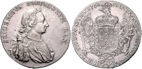 BRANDENBURG-PREUSSEN, Friedrich II. der Große, 1740-1786, Levantetaler 1766, Berlin/Magdeburg. Belorb. und geharn. Brustb. r. Rs.Gekrönter Adler mit S...