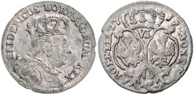 BRANDENBURG-PREUSSEN, Friedrich II. der Große, 1740-1786, 6 Gröscher 1757 C, Cleve.
 ss
Old.359a; v.Schr.1734