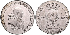 BRANDENBURG-PREUSSEN, Friedrich Wilhelm II., 1786-1797, 1/3 Taler 1790 A, Berlin. 8,28g.
 Vs.l.just., ss+
J.22
