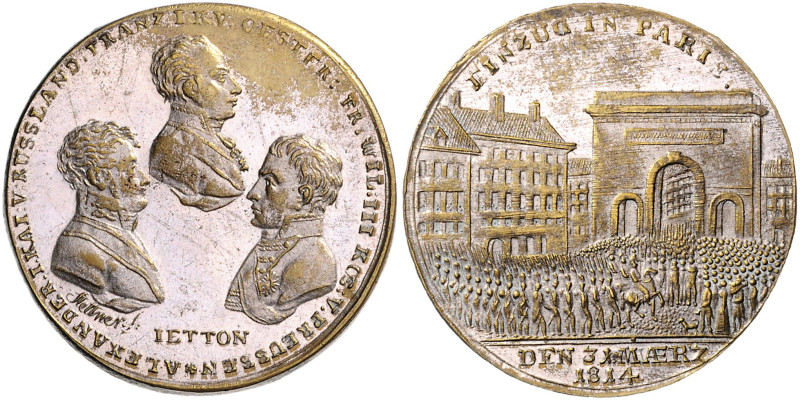 BRANDENBURG-PREUSSEN, Friedrich Wilhelm III., 1797-1840, Versilb. Br.-Med. 1814 ...