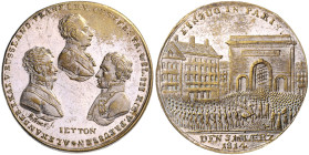 BRANDENBURG-PREUSSEN, Friedrich Wilhelm III., 1797-1840, Versilb. Br.-Med. 1814 von Stettner a.d. Einzug in Paris. Brb. von Zar Alexander, Kaiser Fran...