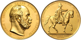 BRANDENBURG-PREUSSEN, Wilhelm I., 1861-1888, Vergoldete Br.-Med. 1871 v. Mertens b. Loos, a.d. Enthüllung des Denkmals für seinen Vater Friedrich Wilh...