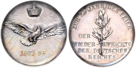 BRANDENBURG-PREUSSEN, Wilhelm II., 1888-1918, Silbermed. 1896 v.Lauer a.d. 25-jährige Feier der Wiederaufrichtung des Deutschen Reiches. Strahlende Kr...