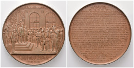 BRANDENBURG-PREUSSEN, Wilhelm II., 1888-1918, Br.-Med. 1896 v. Godet auf 25 Jahre Kaiserproklamation. Spiegelsaalszene Rs.31 Zeilen Schrift. 57,33g; 5...