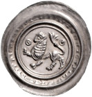 BRAUNSCHWEIG UND LÜNEBURG, Heinrich der Löwe, 1142-1195, Brakteat, Lüneburg. Löwe l. zwischen 2 Kringeln mit Mittelpunkt. 31mm; 0,73g.
 f.st
Berger ...