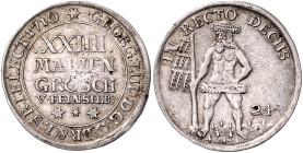 BRAUNSCHWEIG UND LÜNEBURG, LINIE CALENBERG-HANNOVER, Georg Ludwig, 1698-1714, XXIIII Mariengroschen 1710 (***), Zellerfeld. Wilder Mann. 13,06g.
 prä...