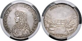 BRAUNSCHWEIG UND LÜNEBURG, LINIE WOLFENBÜTTEL, Rudolph August, 1666-1685, Taler 1671 RB, Zellerfeld, a.d. Eroberung Braunschweigs.
 PCGS AU58
Dav.63...