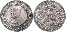 BREMEN, ERZBISTUM, Georg von Braunschweig, 1558-1566, Taler 156Z. Büste l. Rs.Wappen. 27,53g.
 selten, ss
Dav.8980; Jungk 223