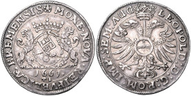 BREMEN, STADT, 1/2 Reichstaler 1661. Mit Titel Leopold I. 14,25g.
 Sf., ss+
Jungk 524
