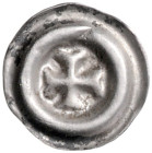 DEUTSCHER ORDEN, Anonym, Kreuzpfennige, Einseitiger Hohlpfennig o.J. Freischwebendes griechisches Kreuz. 14mm; 0,22g; 12 h.
 vz
Waschinski 179b; Egg...