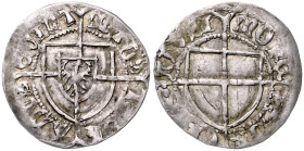 DEUTSCHER ORDEN, Conrad v.Ehrlichshausen, 1441-1449, Schilling o.J. 20mm; 1,73g; 12 h.
 ss-vz
Vossb.895; Neumann 23; Kopicki 9029