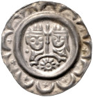 DONAUWÖRTH, KÖNIGLICHE MÜNZSTÄTTE, Heinrich VI., 1190-1197, Brakteat. 0,75g. Über Dreibogen die gekrönten Brb. Heinrichs u. seiner Gemahlin Konstanze ...