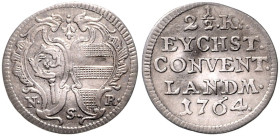 EICHSTÄTT, BISTUM, Raimund Anton Graf von Strasoldo, 1757-1781, 2 1/2 Kreuzer 1764 NSR, Nürnberg. 18,5mm; 0,95g, 12h.
 l.gewellt, ss
Cahn 143; KM 84...