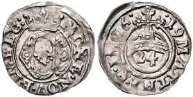 EINBECK, STADT, 1/24 Taler 1619, mit Titel Matthias. 19mm; 1,22g; 3h.
 ss-vz
KM 11