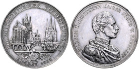 ERFURT, STADT, Silbermed. 1891 von Drentwett und Apell, a.d. XIII. mitteldeutsches Bundesschießen. Ansicht des Doms. Rs.Brustbild von Kaiser Wilhem II...