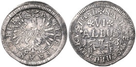 FRANKFURT AM MAIN, STADT, 6 Albus 1693 IIF. 26,5mm, 4,41g; 12h.
 ss-vz
JuF.576