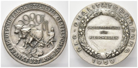 FRANKFURT AM MAIN, STADT, Silberne Preismed. 1959 der Deutschen Landwirtschafts-Gesellschaft für die Qualitätsprüfung von Fleischwaren. Ochsengespann ...