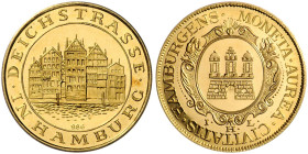 HAMBURG, STADT, Goldmed. o.J.(um 1977) als Spendenmed. zur Rettung der Deichstraße. Dukat-Wappen. Rs.Stadtansicht. 25mm; 3,5g.
 GOLD, PP
Ruffert D10...
