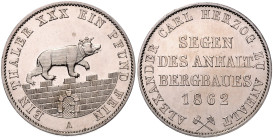 ANHALT-BERNBURG, Alexander Carl, 1834-1863, Ausbeutevereinstaler 1862.
 Erstabschlag
AKS 17; T.6; Dav.506