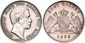 BADEN, Friedrich I. Prinzregent, 1852-1856, Doppelgulden 1856.
 vz/st
AKS 116; T.29; Dav.529