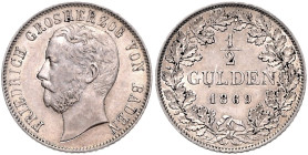 BADEN, Friedrich I., 1856-1907, 1/2 Gulden 1869.
 vz
AKS 126; J.75a