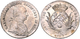 BAYERN, Maximilian IV. Joseph, 1799-1806, Konventionstaler 1803. 27,97g.
 l.just., gereinigt, ss-vz
AKS 8; T.37; Dav.545