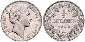 BAYERN, Ludwig II., 1864-1886, 1/2 Gulden 1869.
 vz
AKS 180; J.102; KM 492