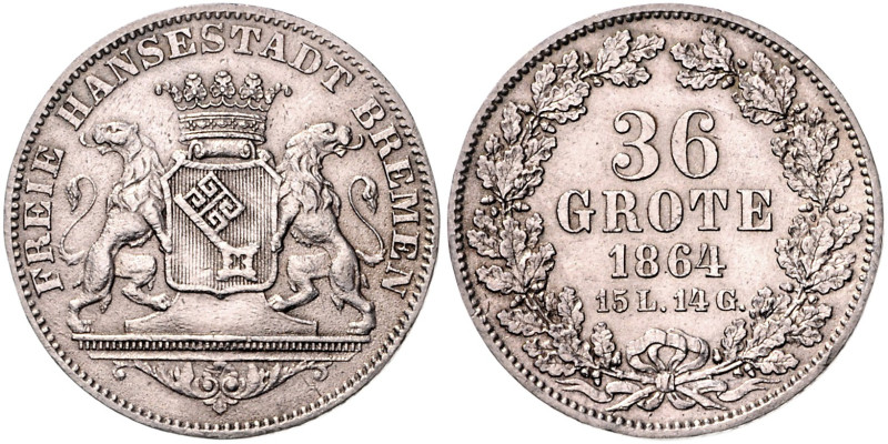 BREMEN, Freie Hansestadt, 36 Grote 1864.
 ss-vz
AKS 2; J.25