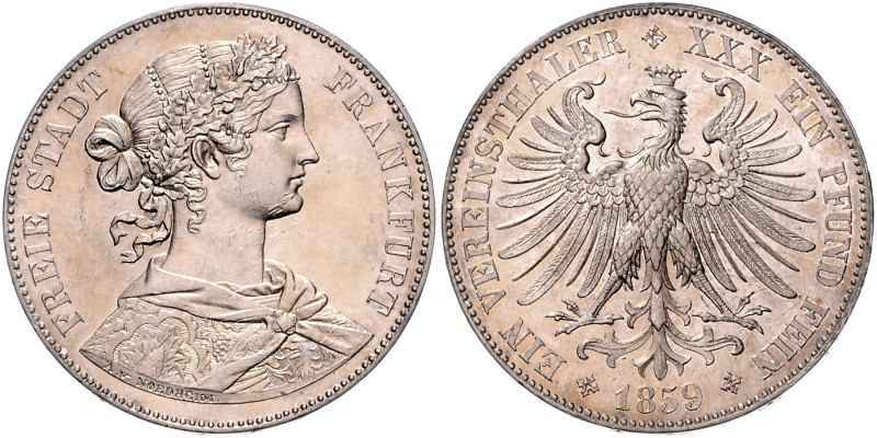 FRANKFURT, Freie Stadt, 1815-1866, Vereinstaler 1859.
 st
AKS 8; T.142; Dav.64...