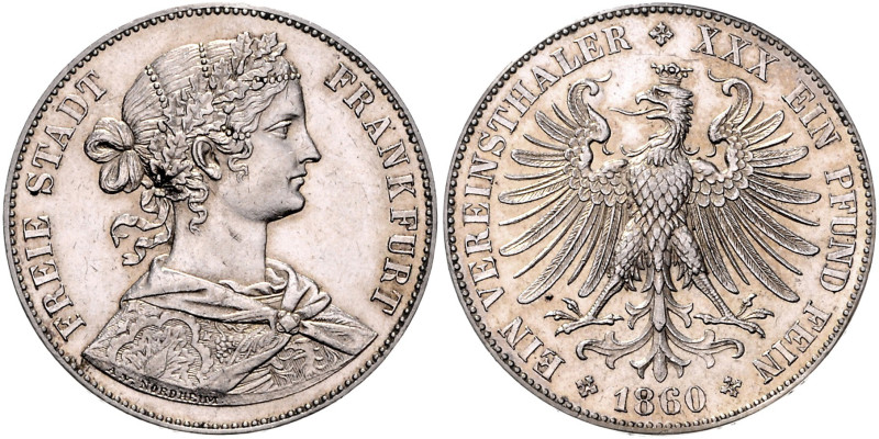 FRANKFURT, Freie Stadt, 1815-1866, Vereinstaler 1860.
 st
AKS 8; T.142; Dav.64...