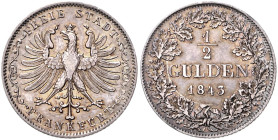 FRANKFURT, Freie Stadt, 1815-1866, 1/2 Gulden 1843.
 f.vz
AKS 16; J.26