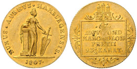 HAMBURG, Freie und Hansestadt, Dukat 1807. 22mm; 3,45g; 12 h. Auflage 6.000 Stk.
 GOLD, f.vz
AKS 5; J.86; Frbg.1137