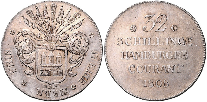 HAMBURG, Freie und Hansestadt, 32 Schilling 1808 HSK. Sog. Franzosen-Doppelmark....