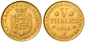 HANNOVER, Georg III., 1760-1820, 5 Taler 1814. 6,63g.
 GOLD, ss-vz
AKS 2; J.101; Frbg.619