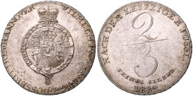 HANNOVER, Wilhelm IV., 1830-1837, Gulden =2/3 Taler 1832. Feinsilber.
 ss
AKS 67; J.34a