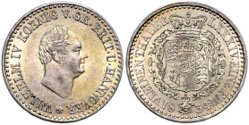 HANNOVER, Wilhelm IV., 1830-1837, 1/6 Taler 1834.
 vz
AKS 70; J.48