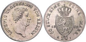 HESSEN-DARMSTADT, Ludwig I., 1806-1830, 20 Kreuzer 1809. Punkt nach Mark und R.F.
 ss-vz
AKS 75; J.11a